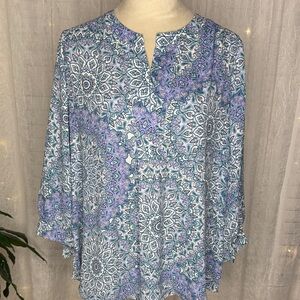 Counterparts Blue and Purple Patterned Blouse